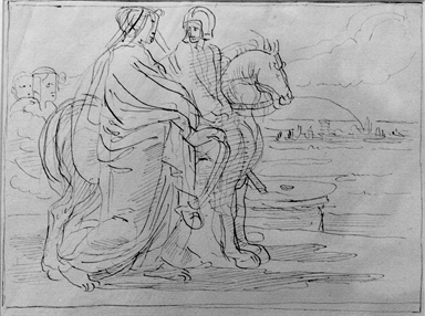 figura femminile con cavaliere