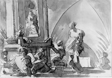 interno di edificio religioso con figure