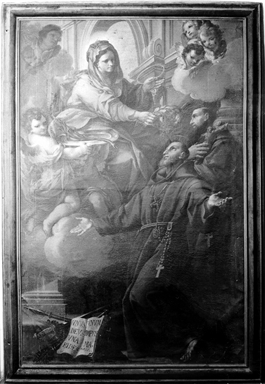 Madonna in gloria incorona San Liberato e un Santo francescano