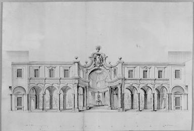 studio di edificio porticato con fontana