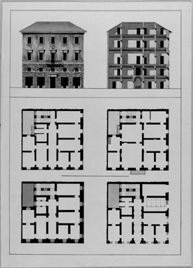 piante prospetto e sezione di una palazzina