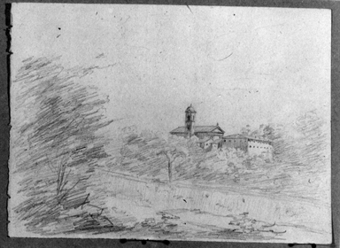 paesaggio fluviale con chiesa