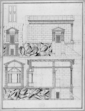 prospetto laterale del tempio del Clitunno