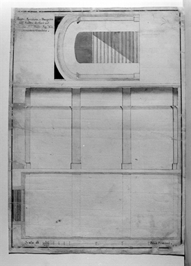 pianta, sezione e prospetto di ingresso