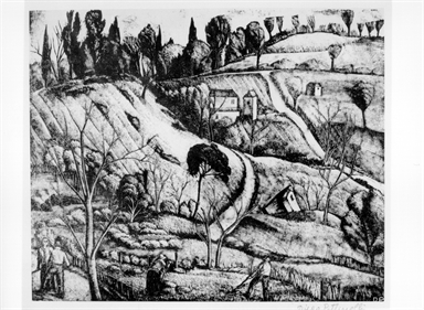 paesaggio campestre con contadini