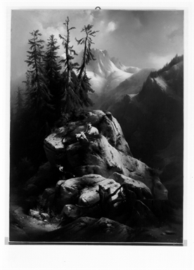 paesaggio montano con rocce e abeti