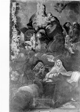 Madonna in gloria con Sant' Antonio da Padova, Santa Teresa d`Avila, San Pasquale di Baylon, San Giacomo della Marca, San Francesco d'Assisi e Santa Chiara