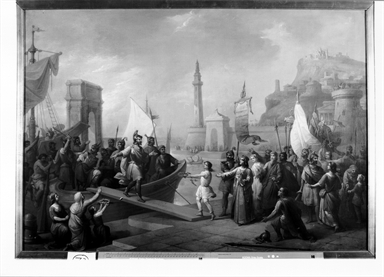 Sbarco di in condottiero trionfante nel porto di Ancona