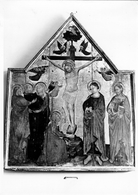crocifissione di Cristo con la Madonna e santi