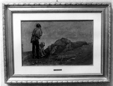 paesaggio lunare con fanciullo e un cane