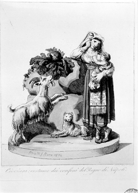 Donna con bambino, capra e cane