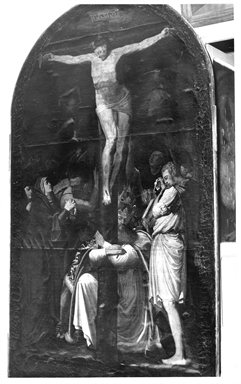 crocifissione di Cristo con San Giovanni Battista, San Gregorio Magno, San Giovanni Evangelista e San Domenico
