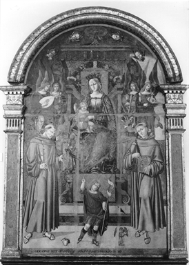 Madonna con Bambino in trono, San Francesco d`Assisi, Sant`Antonio da Padova, San Giovannino e angeli musicanti