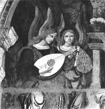 Madonna con Bambino in trono, San Francesco d`Assisi, Sant`Antonio da Padova, San Giovannino e angeli musicanti