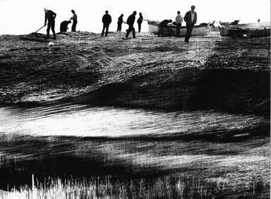 uomini lavorano la sabbia