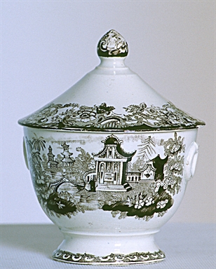 paesaggio con architetture orientali e fiori