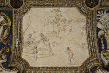 Isacco sul letto benedice Giacobbe travestito con le vesti di Esaù