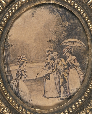 figure femminili e figura maschile in costume settecentesco