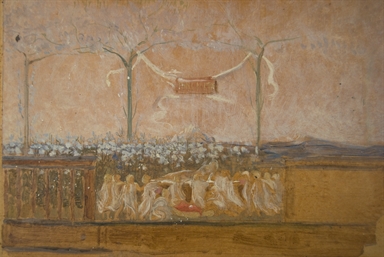 giardino con gruppo di figure in primo piano - bozzetto