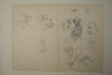 studio di teste femminili e donna con violino