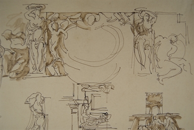 studio di decorazioni parietali con putti e cariatidi