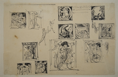 studio di composizioni figurate per le pagine di un libro
