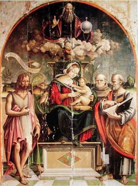 Madonna con Bambino in trono, San Giovanni Battista, San Giuseppe, San Pietro, Sant