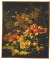 Natura morta con cocomero aperto, uva, limoni ed altri frutti