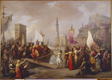Sbarco di in condottiero trionfante nel porto di Ancona